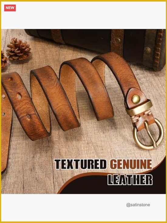 Genuine Leather Belt for Jeans Pants with Vintage Gold Buckle main image 6